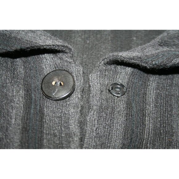 Su-Zen Wool Blend Cardigan Sweater Women L Black Gray Stripe Made in USA Artisan - Picture 5 of 9